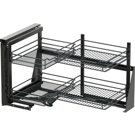 VAUTH-SAGEL links Classic - Set für Küchenunterschränke mit KB 900mm - Korbablage aus Stahldraht, Stahl pulverbeschichtet lava