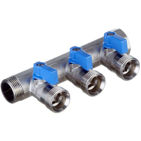 VB collettore con valvola a sfera e maniglia blu ø3/4"MF 3 derivazioni eurocono VB050503BLAUW