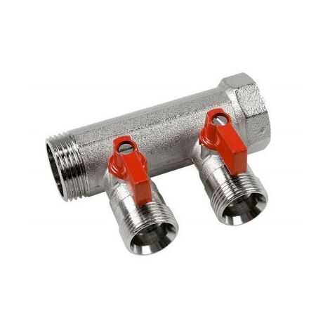 VB collettore con valvola a sfera e maniglia rossa ø3/4"MF 2 derivazioni Eurocono VB050502ROOD