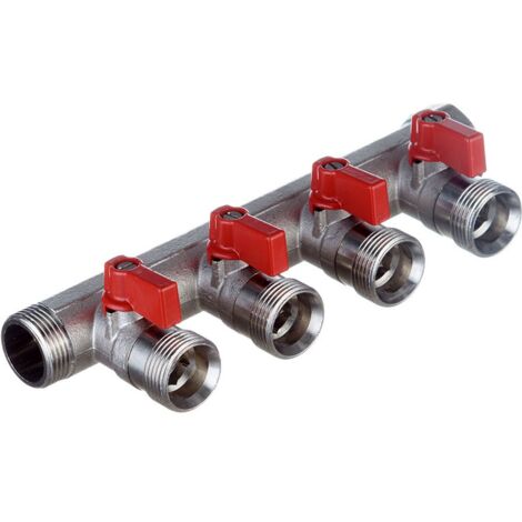 VB collettore con valvola a sfera e maniglia rossa ø3/4"MF 4 derivazioni eurocono VB050504ROOD