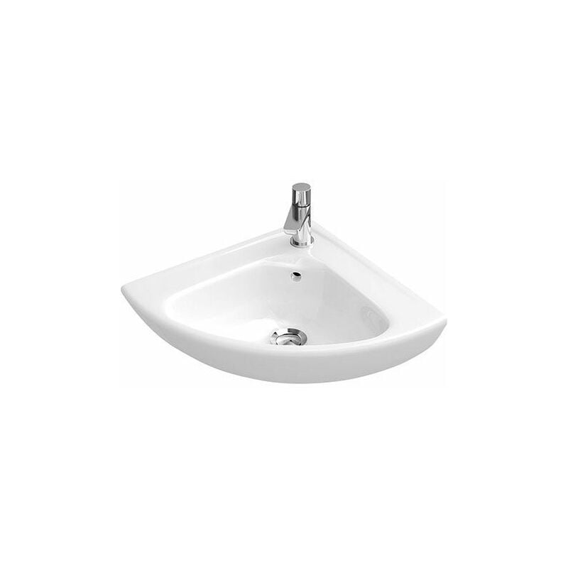 O.Novo Compact Corner Basin with overflow - 415mm Wide - 1 Tap Hole - White Alpin - 73274001 - White Alpin - Villeroy&boch