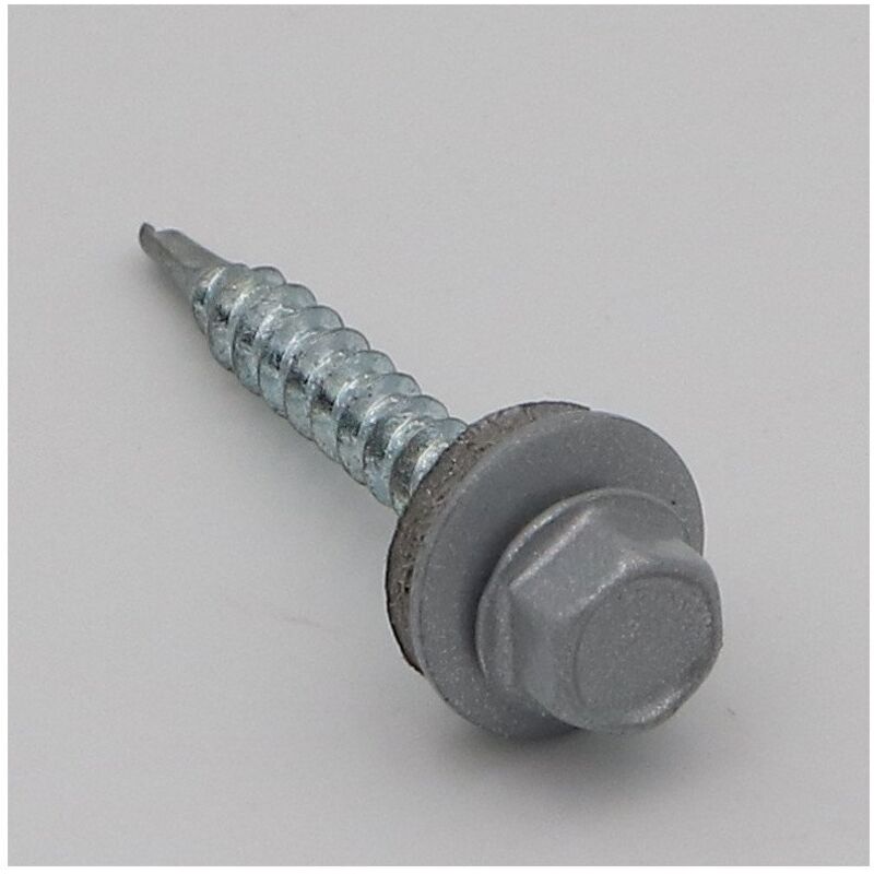 Vis autoperceuse Tête hexagonale th 4.8X35 Rondelle d'étanchéite avec joint néoprene epdm Acier zingué RAL9006-100 pièces