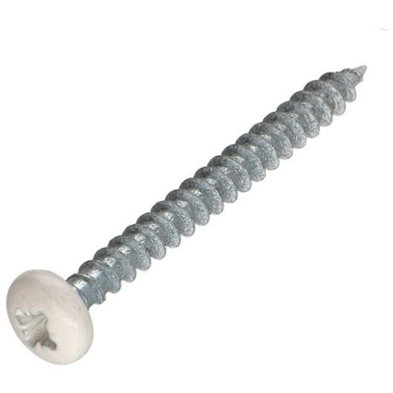 VBA Vis bois agglo Tête ronde TR Pozi N°2 5X50 Acier zingué Laqué blanc RAL9010 blanc pur-200 pièces