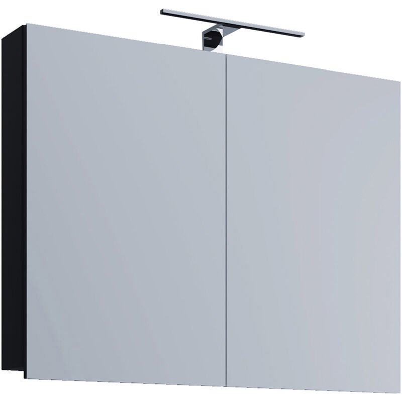 VCB1 Armoire de toilette murale avec miroir 60 cm, éclairage inclus, noir.