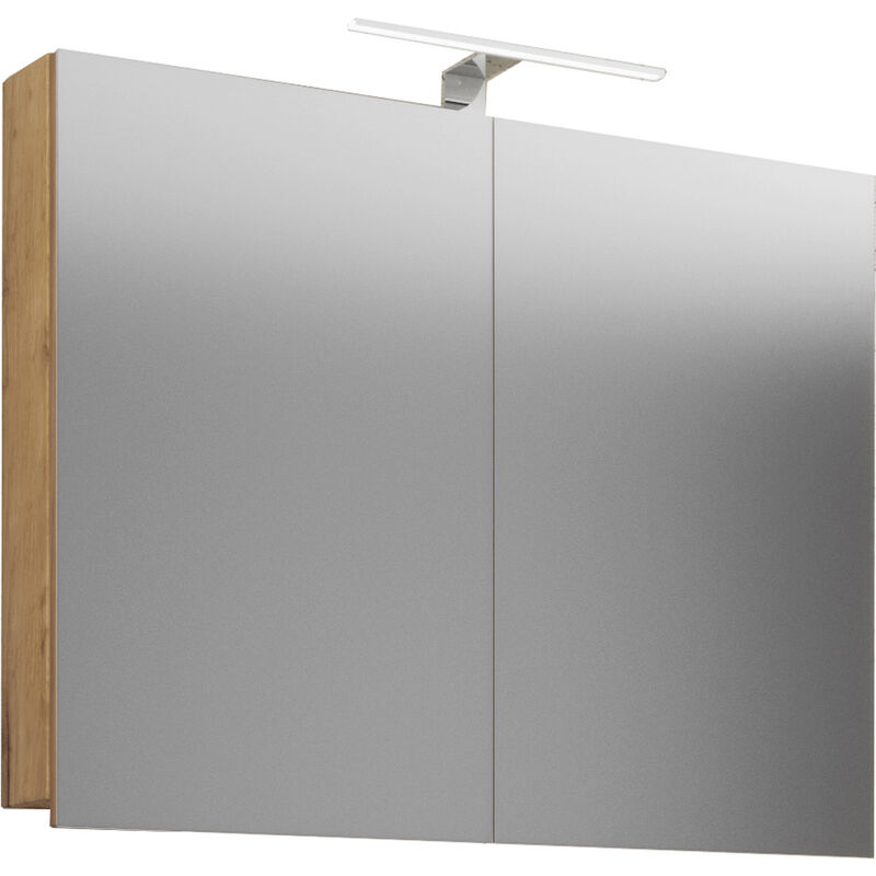 VCB1 Armoire murale salle de bain avec miroir 80 cm, éclairage inclus, imitation chêne miel.