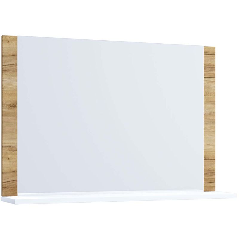 VCB10 Maxi Armoire de toilette murale avec miroir avec 1 tablette de rangement, imitation chêne miel, blanc.