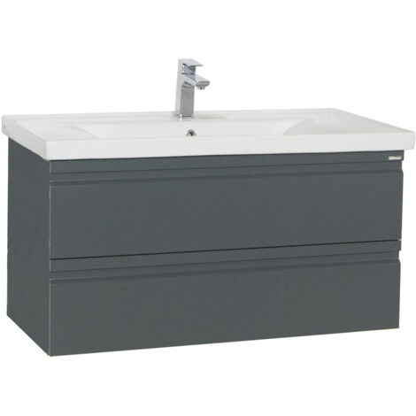 VCM 2 piezas Lavabo  Gabinete lavabo 100 cm  Juego de muebles de baño con lavabo  Cajones sin manos  Conjunto completo Silora XL (antracita)