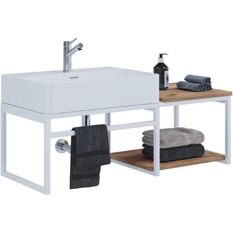 VCM 2 pz Lavabo Bagno Mobili Set Lavello In Legno Stile Industriale Bitila 100 (Rovere Bianco/Miele)