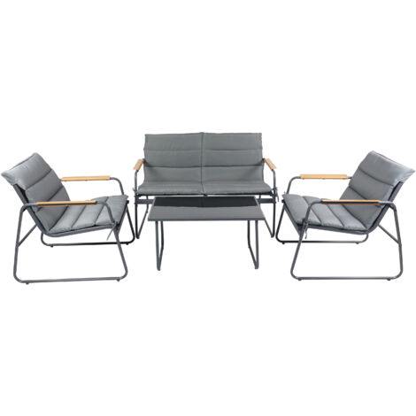 VCM 4 pz Set Mobili da Giardino  Gruppo Posti a sedere Gruppo Da Pranzo  1xTavolo, 2x Sedie, 1x Divano  Tavolo Dimensioni ca. A. 41 x L. 74 x P. 45 cm  Set da giardino (Grigio)