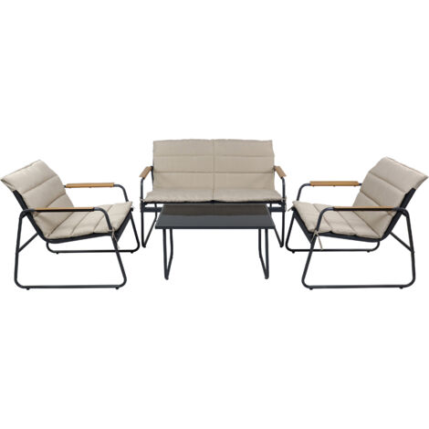 VCM 4 pz Set Mobili da Giardino  Gruppo Posti a sedere Gruppo Da Pranzo  1xTavolo, 2x Sedie, 1x Divano  Tavolo Dimensioni ca. A. 41 x L. 74 x P. 45 cm  Set Giardino (Crema)