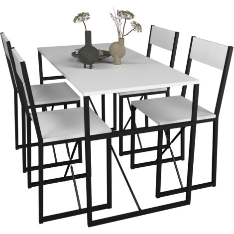 LEWE Set di 4 Sedie da sala da pranzo, Sedie Impermeabili con Gambe in Ferro, Adatte per Cucina, Soggiorno, Giardino, Balcone, (Bianco