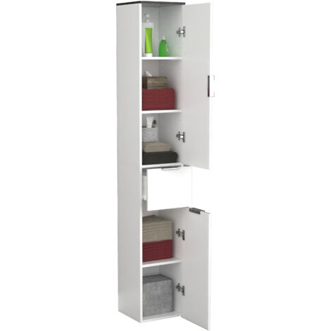 VCM Armadio da bagno in legno  Mobili da bagno Stand Armadio bagno  Armadio alto  Dimensioni ca. A. 190 x L. 30 x P. 30 cm - Donali (Bianco / Nero)
