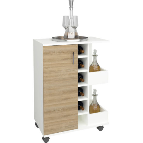 VCM Carrello da cucina  Scegli carrello  Dimensioni Carrello da cucina ca. A. 85 x L. 63 x P. 40 cm  spazio di stoccaggio sufficiente  arrotolabile  Carrello servente - Esilo M (Bianco / Sonoma rovere