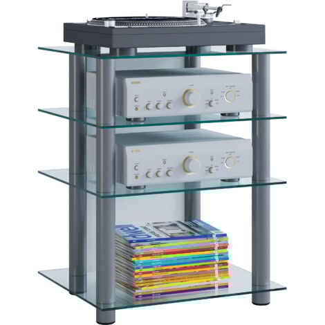 EBUY24 VCM Hifi Mobili Armadio rack Mensola Phono Colonne Alu Piani in vetro ESG Dimensioni: A. 70 x L. 59 x T. 48 cm Phono Mediaregal - Bilus (vetro trasparente)