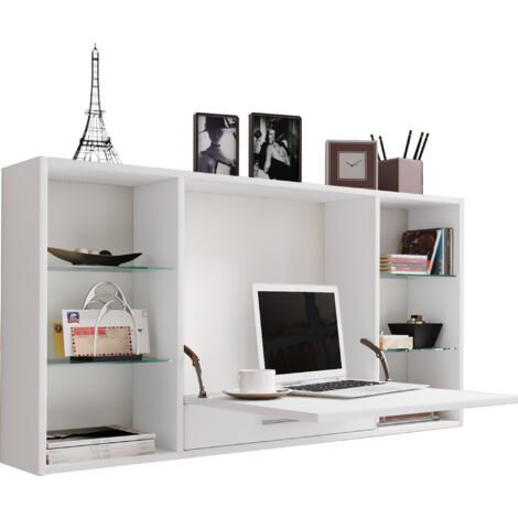 VCM Legno Appendino Scrivania Da Parete Scrivania Computer Tavolo Cassetto Teala (Bianco)