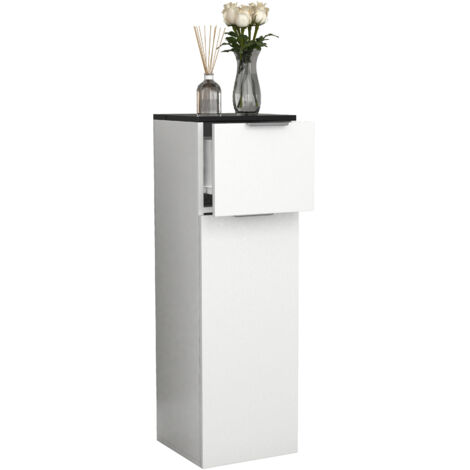 VCM Legno Midischrank  Mensola da bagno  Dimensioni: A. 95 x L. 30 x P. 30 cm  1 Cassetto  1 Porta Grande – Donali (Bianco / Nero)