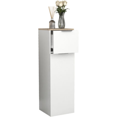 VCM Legno Midischrank Mensola da bagno Dimensioni: A. 95 x L. 30 x P. 30 cm 1 Cassetto 1 Porta Grande – Donali (Bianco / Rovere Sonoma)