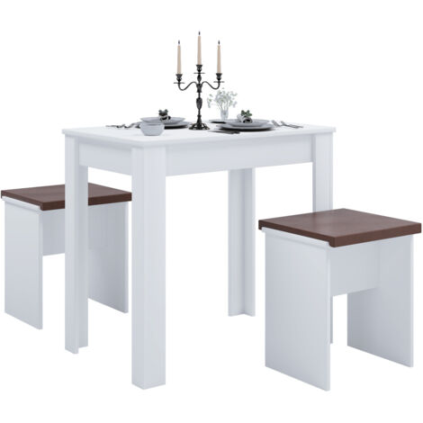 VCM Mesa de comedor de madera Banco Mesa de cocina Mesa de comedor Grupo de mesa Mesa bancos Esal L (blanco)