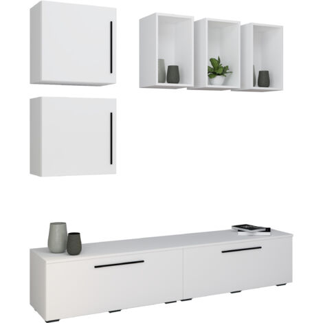 VCM TV Mobili  Parete abitabile con spazio di archiviazione sufficiente  Parete montata  Dimensioni A. 200 x L. 190 x P. 40 cm  Mobili Fernseh – Arila L (Bianco)
