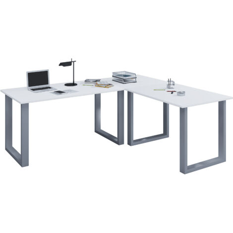VCM VCM Legno Scrivania  Piana angolare  190x160  Forma L sinistra o destra  Piatto tavolo da lavoro 80 cm di profondità  Computer tavolo ufficio mobili - Lona U (Argento / Bianco)