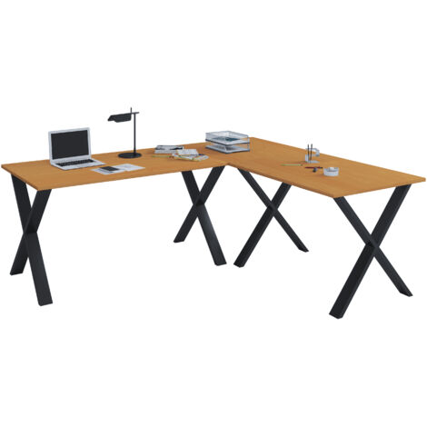 VCM VCM Scrivania in legno  Piastra angolare  130x130  Forma L sinistra o destra  Piatto tavolo da lavoro 50 cm di profondità  Computer tavolo ufficio mobili - Lona X (Nero / Faggio)