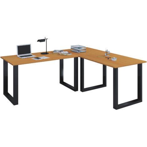 VCM VCM Scrivania in legno  Piastra angolare  190x190  Forma L sinistra o destra  Piatto tavolo da lavoro 50 cm di profondità  Computer tavolo ufficio mobili - Lona U (Nero / Faggio)
