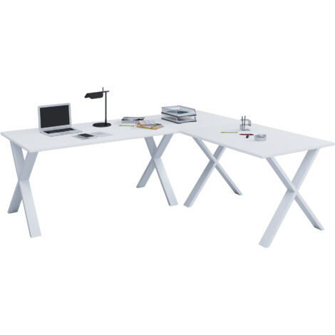 VCM VCM Scrivania in legno Piastra angolare 220x190 Forma L sinistra o destra Piatto tavolo da lavoro 80 cm di profondità Computer tavolo ufficio mobili - Lona X (Bianco / Bianco)