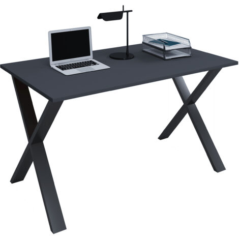 VCM Wood Desk  AL. 76 x AN. 110 x P. 50 cm  Mesa de ordenador lisa  Pies de metal de alta calidad  Mesa de trabajo  Muebles de oficina - Lona U (Negro / Antracita)