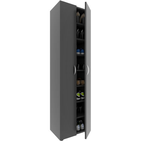 VCM Wood Shoe Cabinet Dimensiones: AL. 173 x AN. 49 x P. 30 cm Gabinete todo propósito 8 compartimentos 2 Puertas de torneado – Ulas (Antracita)
