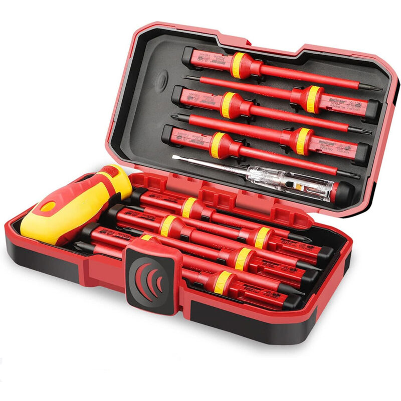 Coffret de tournevis Lot de 13 Tournevis Isolés cr-v Haute Tension 1000V Magnétique Phillips Fente Torx Tournevis Durable Outil manuel, Kit D'outils