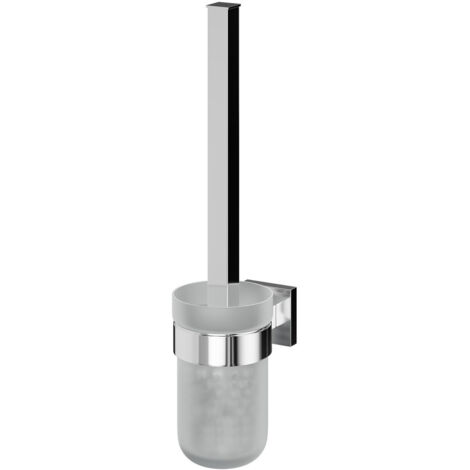 Vector Polished Chrome and Frosted Glass Wall Mounted Toilet Brush and Holder