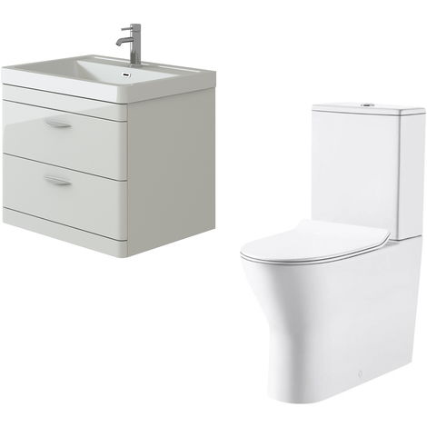 main image of "VeeBath Cyrenne White Wall Mounted 700mm Vanity Basin Unit & Milan Toilet Set"