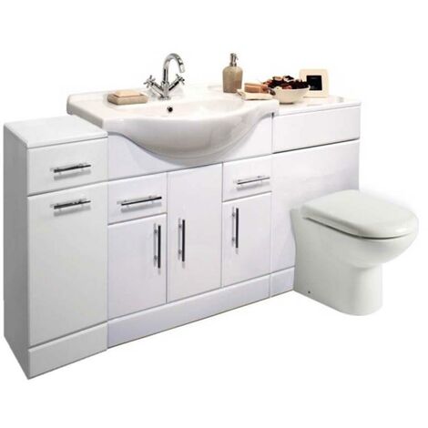 Pan /& Cistern Pack VeeBath Linx Bathroom Furniture Combination Set with Vanity Basin Cabinet 1800mm WC Toilet Unit