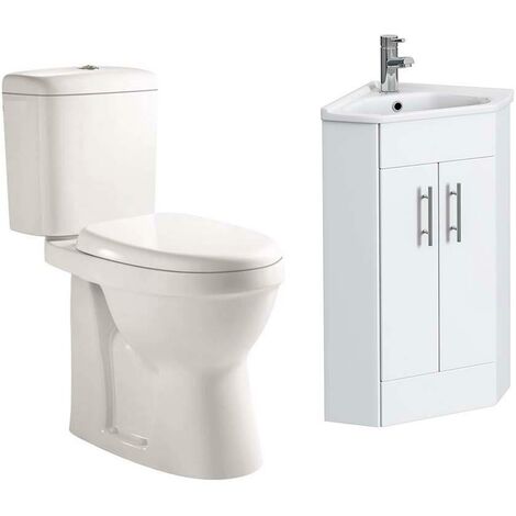 VeeBath Linx 400mm Corner Vanity Unit Verona Close Coupled Toilet & Mixer Tap