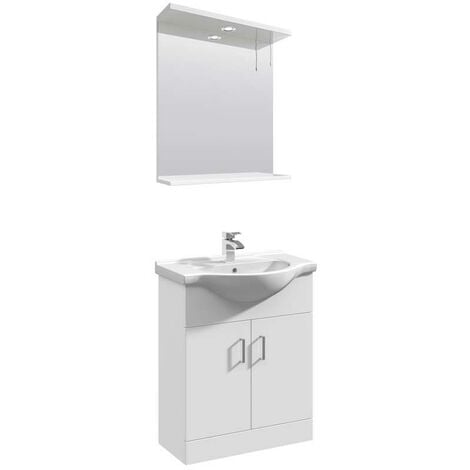 VeeBath Linx 650mm Floor Standing Vanity Unit & Mirror Cabinet Bathroom Set