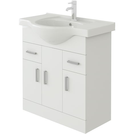 Veebath Linx Vanity Basin Cabinet Storage Unit Gloss White Ceramic