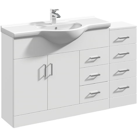main image of "VeeBath Linx Bathroom White Vanity Basin Unit Combination Set with Additional Storage Cabinets - Bundle 3"