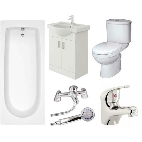 VeeBath Rosina Vanity Unit, Toilet & Single Ended Bath Bathroom Suite - 1500mm