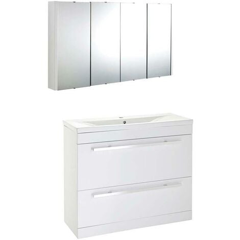 VeeBath Sobek 1000mm Floor Standing Vanity Unit & Mirror Cabinet Bathroom Set