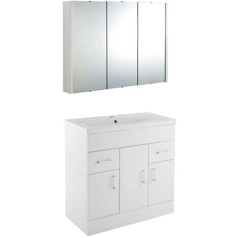 VeeBath Sobek 800mm Floor Standing Vanity Unit & Mirror Cabinet Bathroom Set