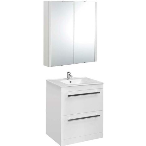 VeeBath Sphinx 600mm Floor Standing Vanity Unit & Mirror Cabinet Bathroom Set