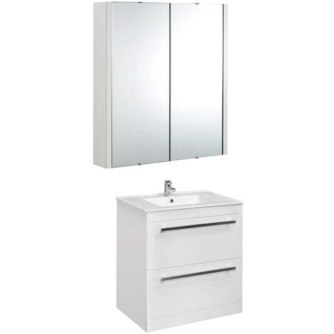 VeeBath Sphinx 800mm Floor Standing Vanity Unit & Mirror Cabinet Bathroom Set