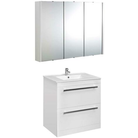 VeeBath Sphinx 800mm Floor Standing Vanity Unit & Mirror Cabinet Bathroom Set
