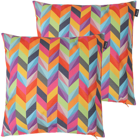 Bean Bag Bazaar Coussins d’extérieur, Lot de 2, Rayure Arc-en-Ciel, Coussins de décoration - Résistant à l’eau, Coussins d’intérieur et d’extérieur - Multicolore