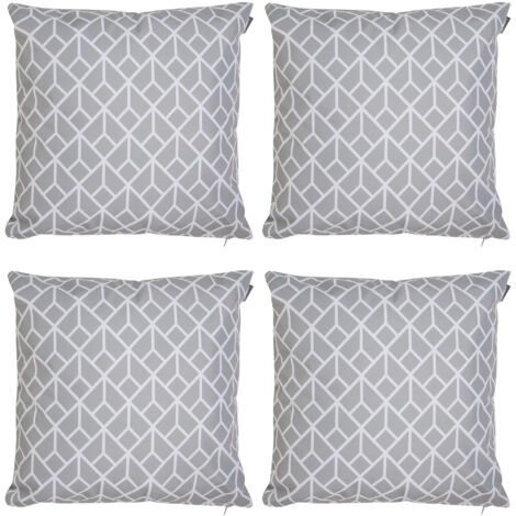 Bean Bag Bazaar Coussins d’extérieur, Lot de 4, Geometric Gris Ardoise, Coussins de décoration - Résistant à l’eau, Coussins d’intérieur et d’extérieur - Gris Anthracite