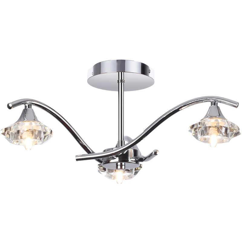 Vegas Modern 3 Light Chrome Crystal Semi Flush Ceiling Light