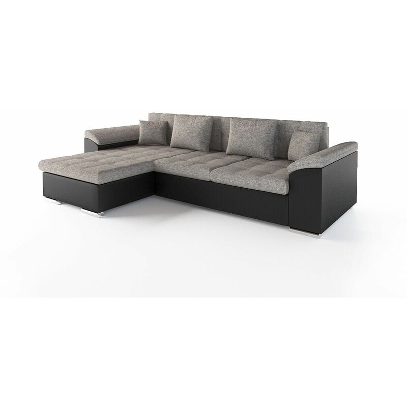 Vegas Left Hand Facing Faux Leather Corner Sofa Bed - Grey & Black