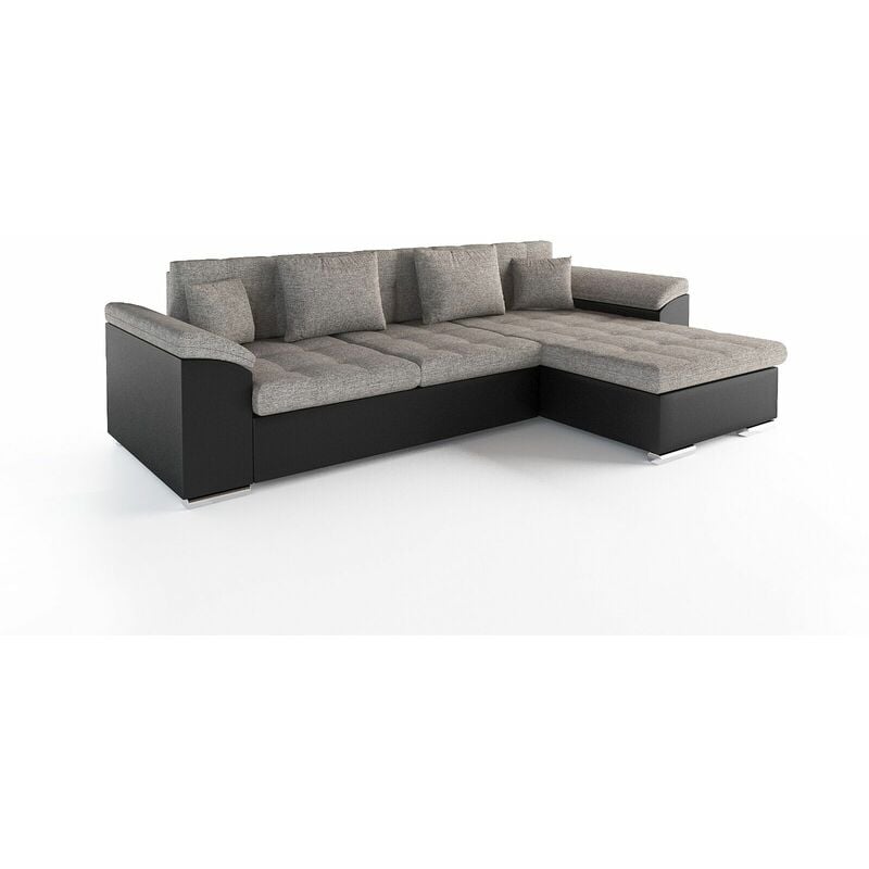 Romano - Vegas Right Hand Facing Faux Leather Corner Sofa Bed - Grey & Black