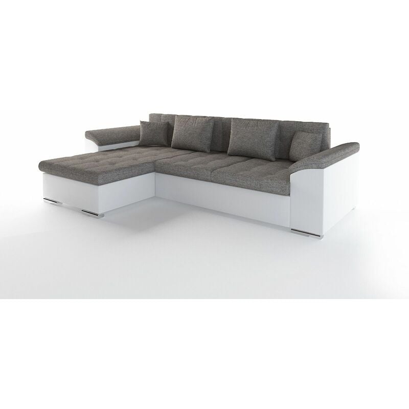 Vegas Left Hand Facing Faux Leather Corner Sofa Bed - Grey & White