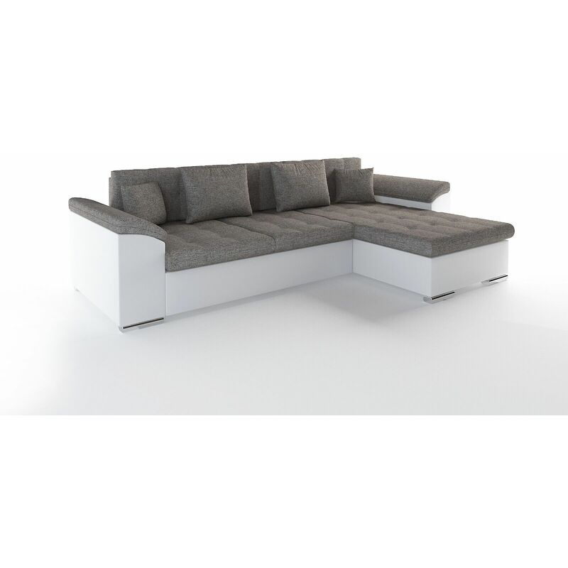 Vegas Right Hand Facing Faux Leather Corner Sofa Bed - Grey & White